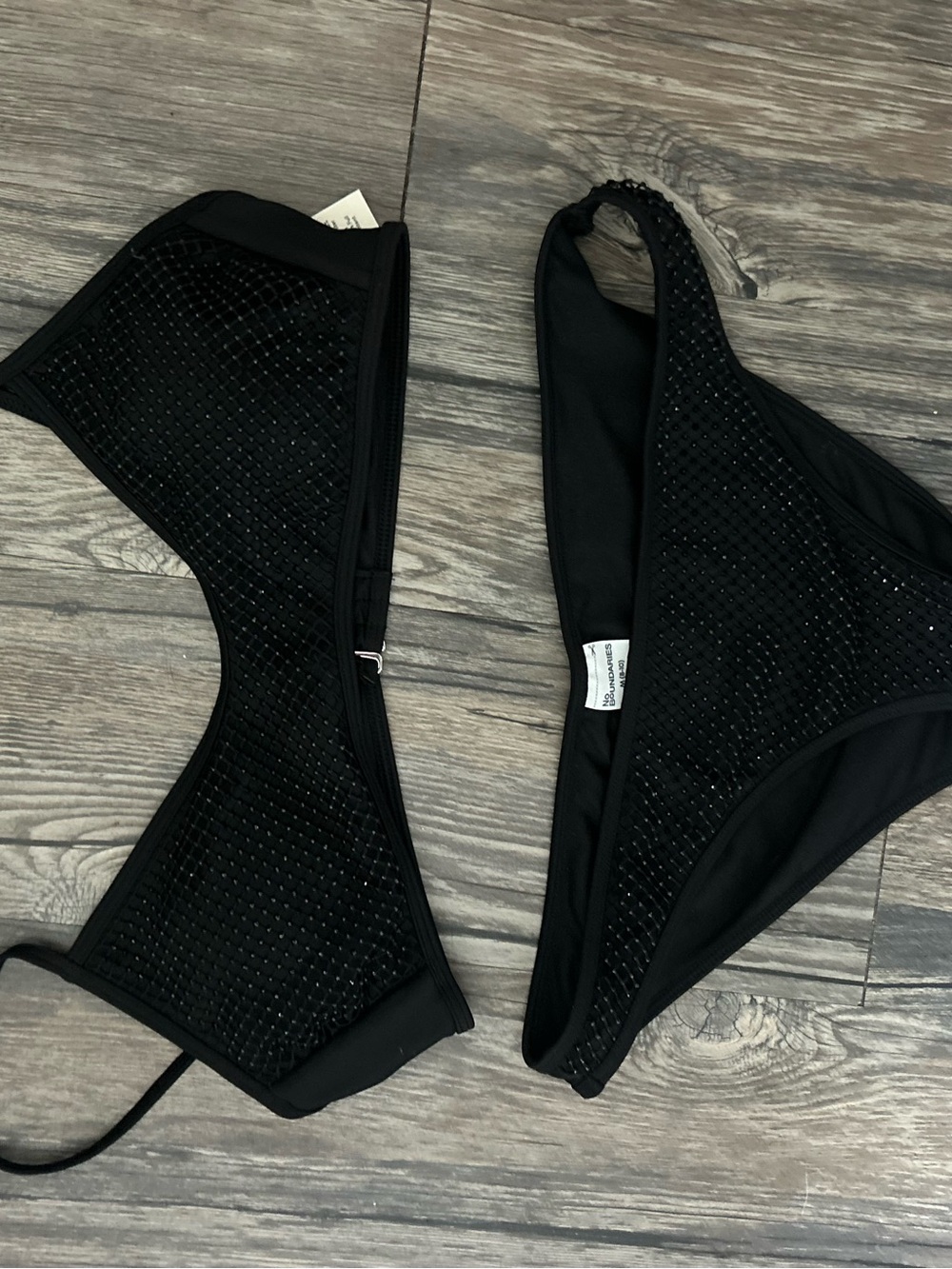 No Boundaries Black Rhinestone Bikini Set